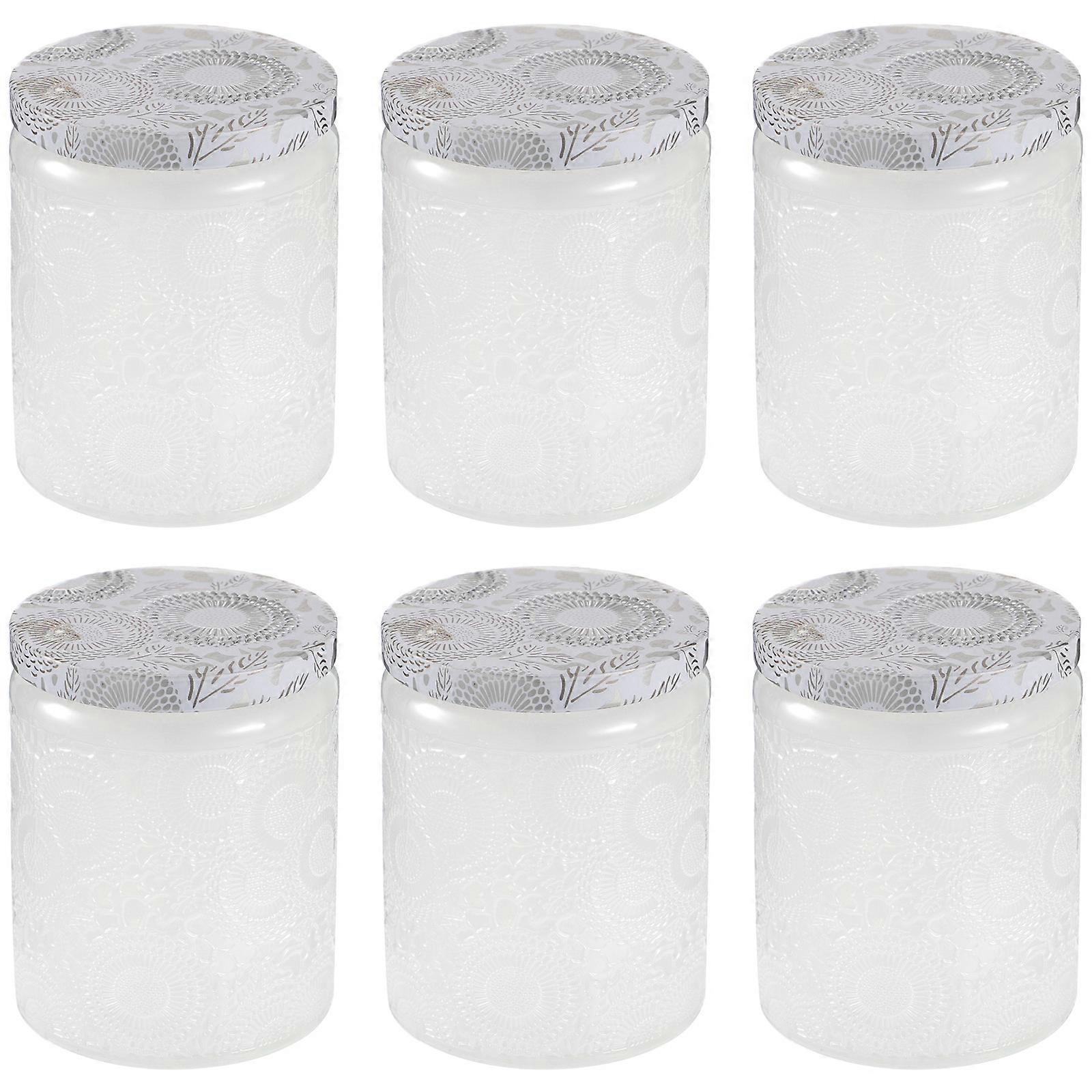 White Glass Candle Jars for Storage 6Pcs Embossed Candle Making Container Set