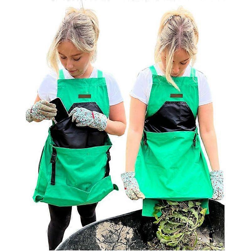 Ergonomic Cross-Back Garden Apron with Large Front Pocket, for Harvesting and Outdoor Tasks, Green.