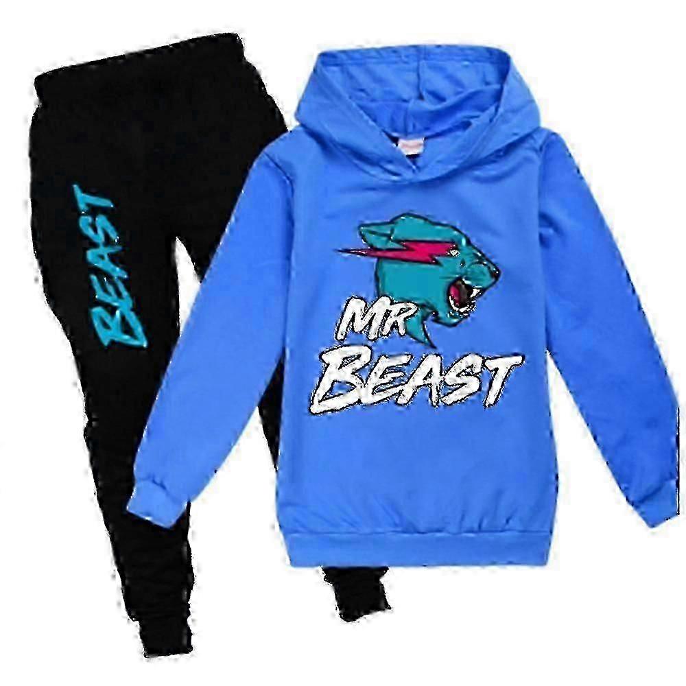 Mr Beast Lightning Cat Barn Pojkar Flickor Träningsoverall Pullover Huvtröja Joggingbyxor Outfit 2 st/set