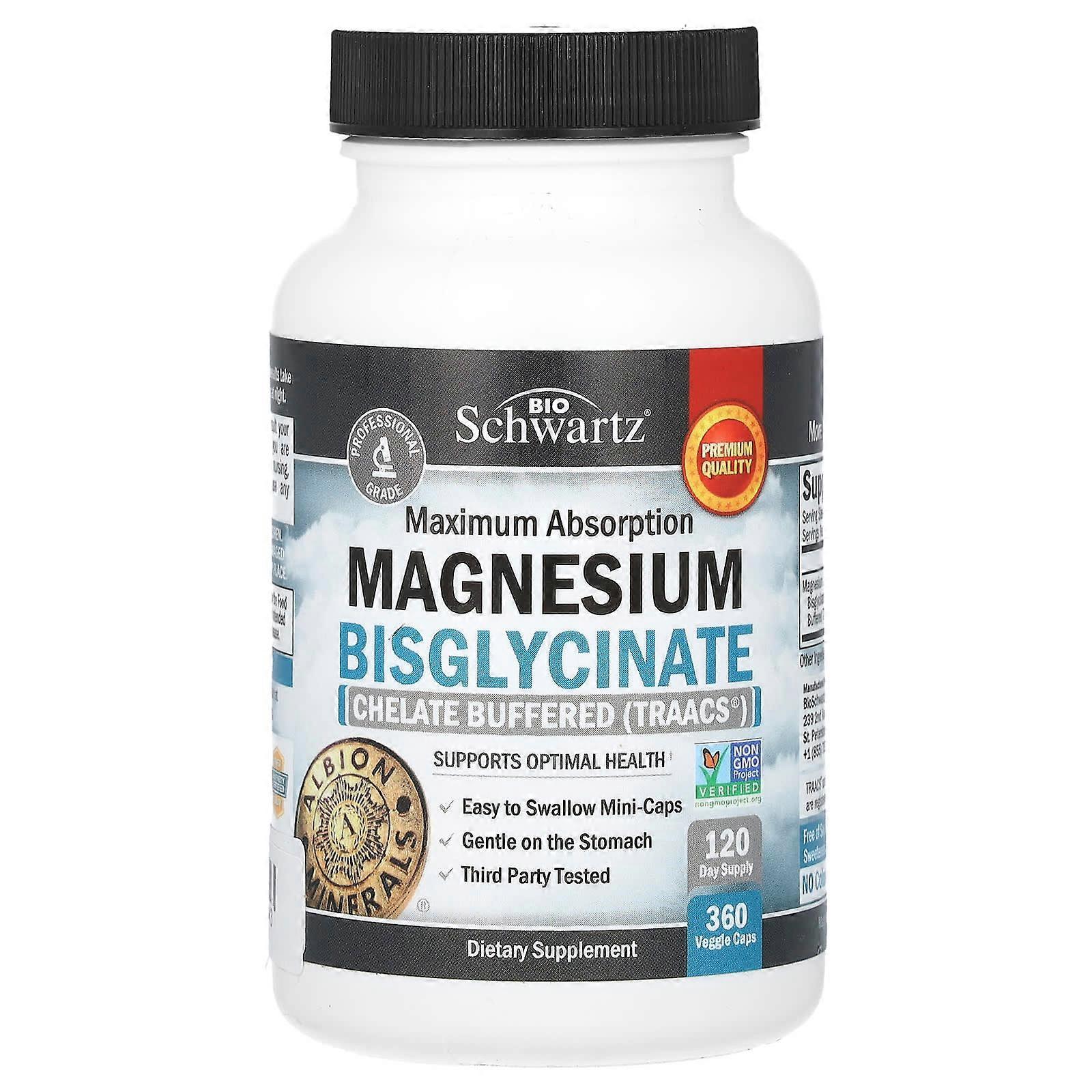 Maximum Absorption Magnesium Bisglycinate, 360 Veggie Caps