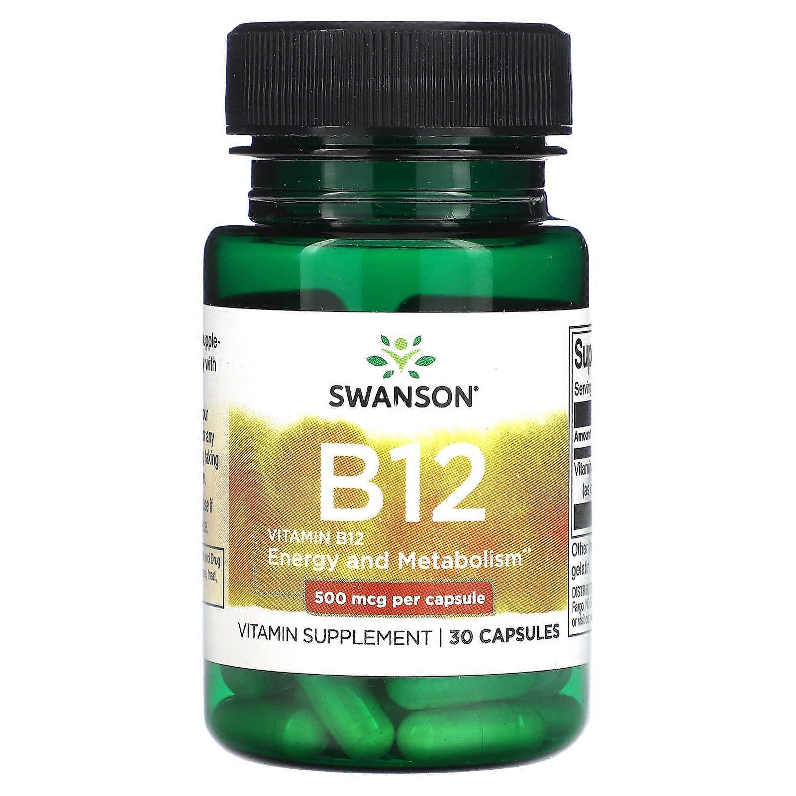 Vitamin B12, 500 mcg, 30 Capsules