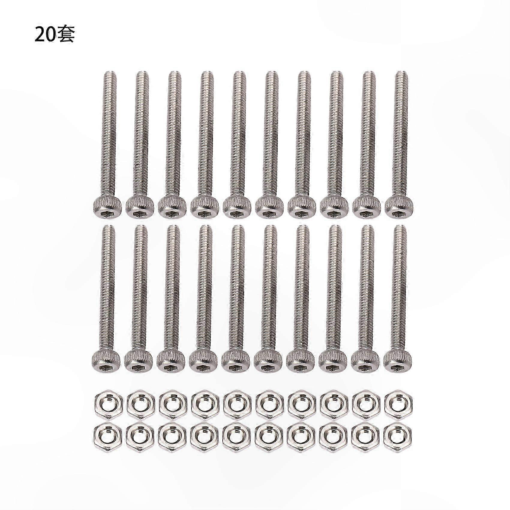 20Pcs M2 x 20mm Hex Socket Knurled Cap Screws with Bolts and Nuts Set