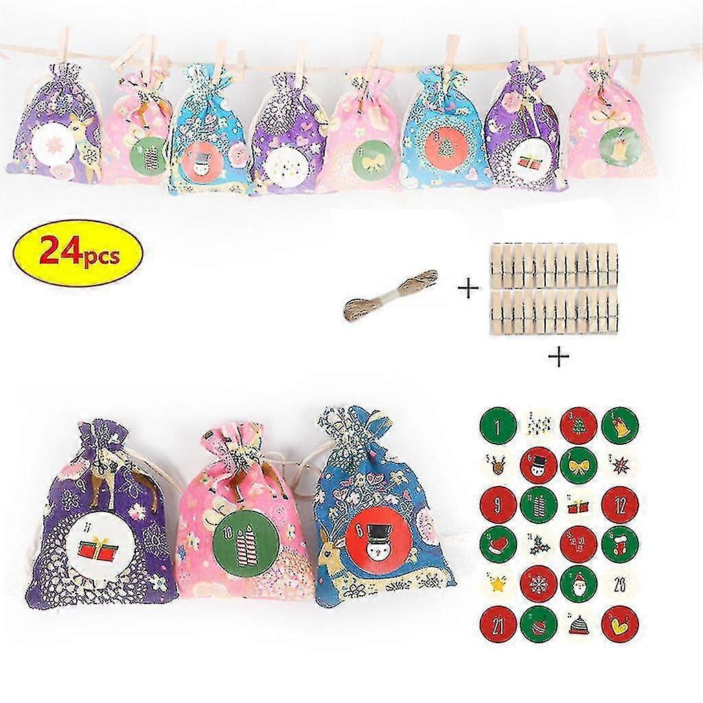 Julemønster slik taske 1-24 julekalender bundt bomuld linned gavepose
