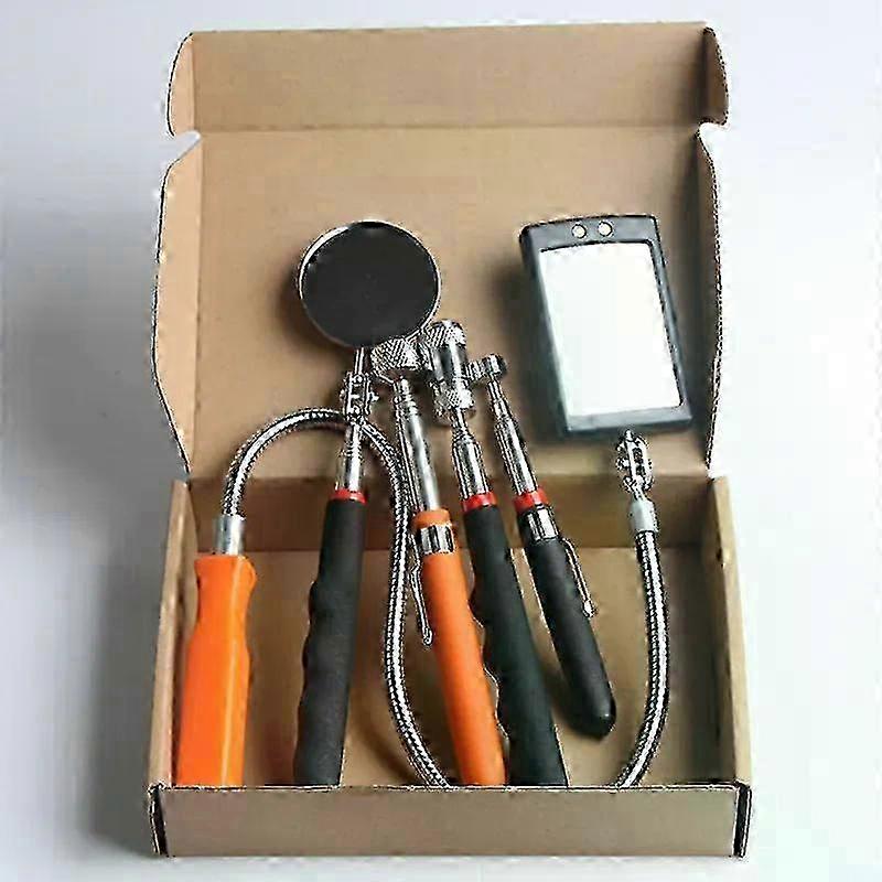 360 Inspection Mirror LED Light Telescoping Mirrors Extend Mechanic Tools Inspection Mirror Telescopic Handle Repairing Tools
