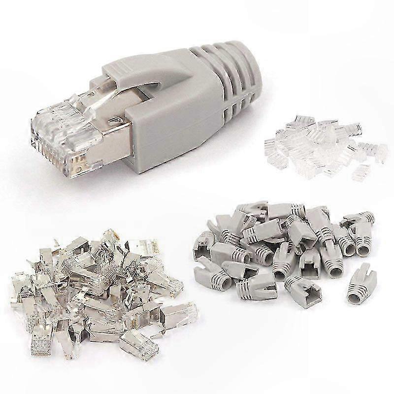 20 Pack CAT7 Shielded RJ45 Connector with Load Bar and Strain Relief Boots Grey