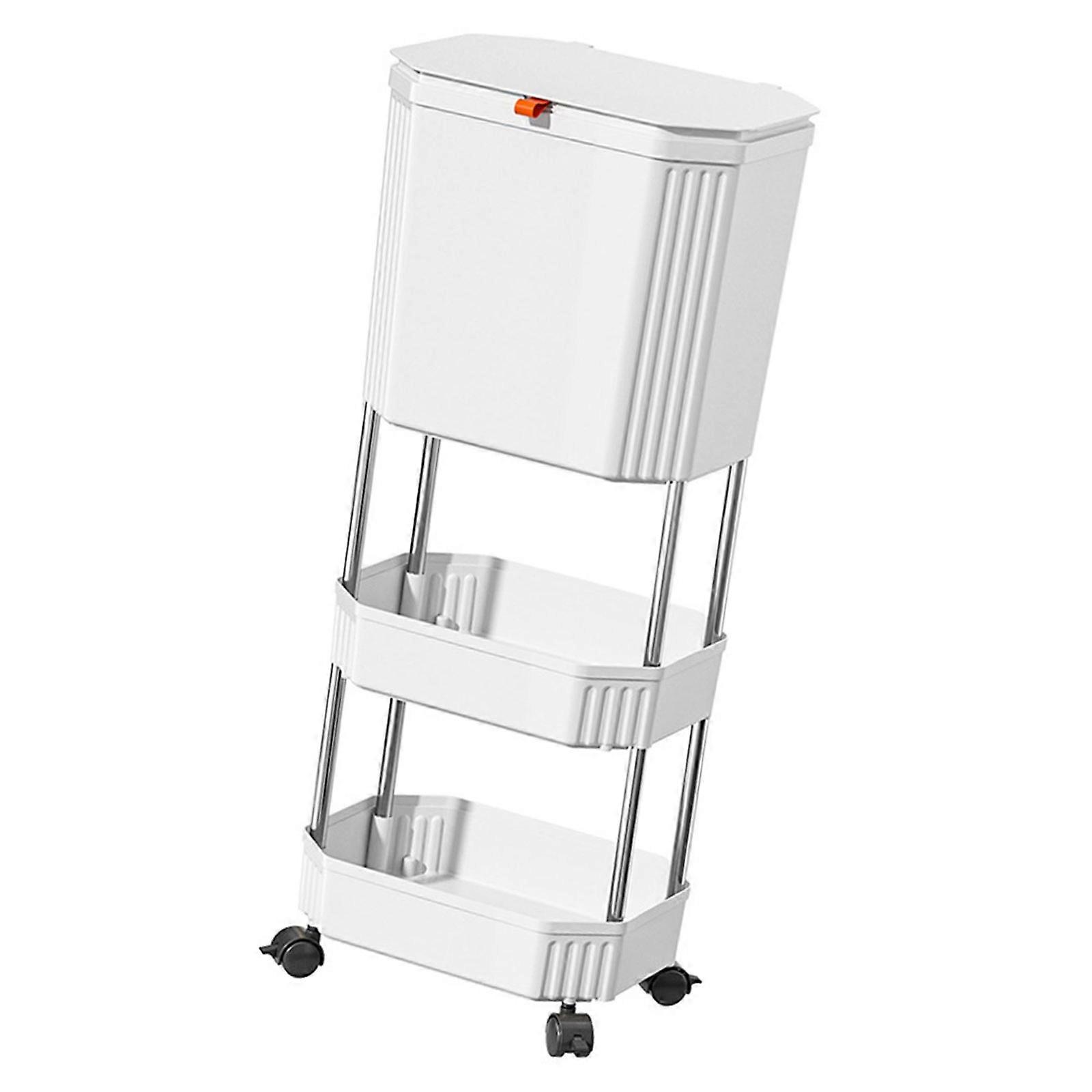 Instantly Assembly Space Saving Trash Can Storage Shelf Organizers with Lid Odor Control Durability Plastic Design  White