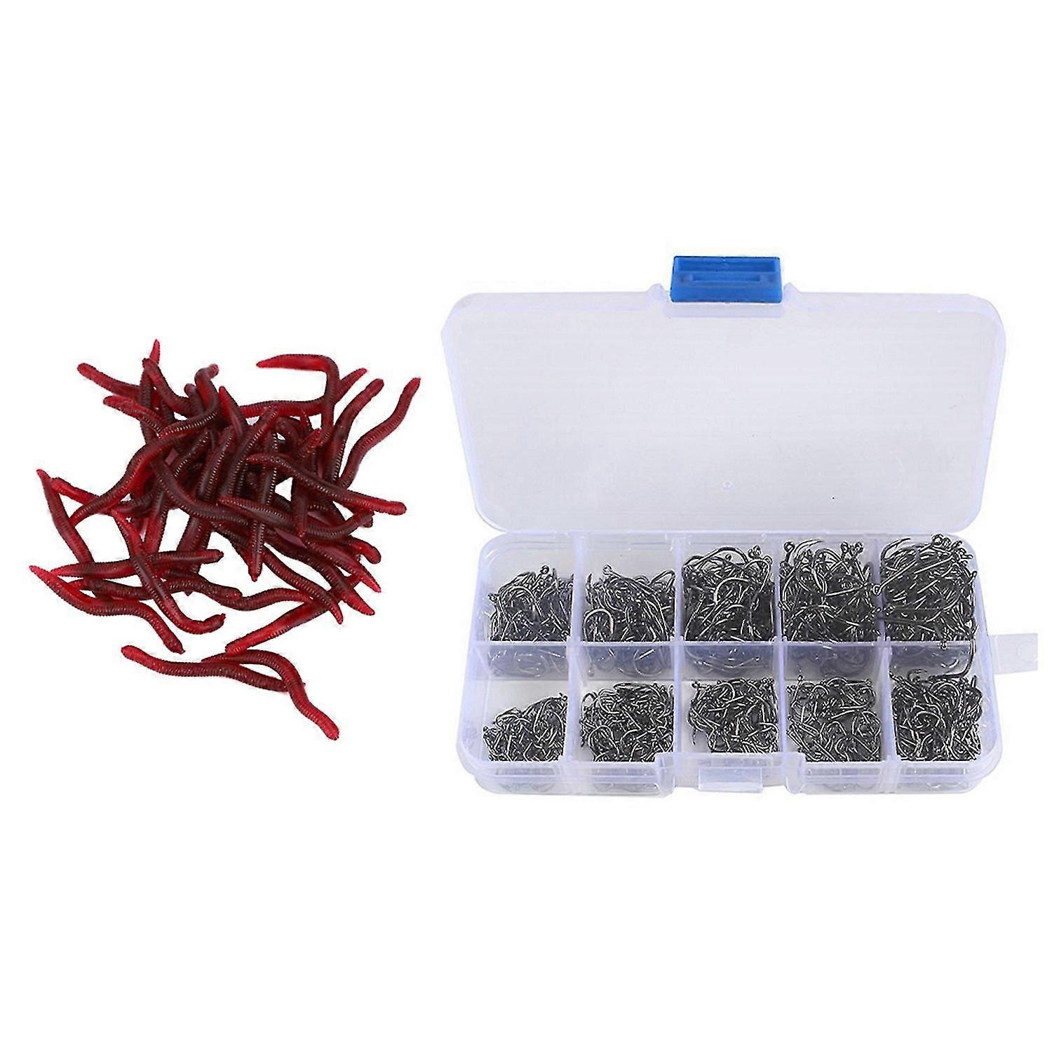 100 Pieces Soft Lures Sets Silicone Swimbait Grub Worm With 600 Pcs/box Fishing Hooks Stuff High Ca