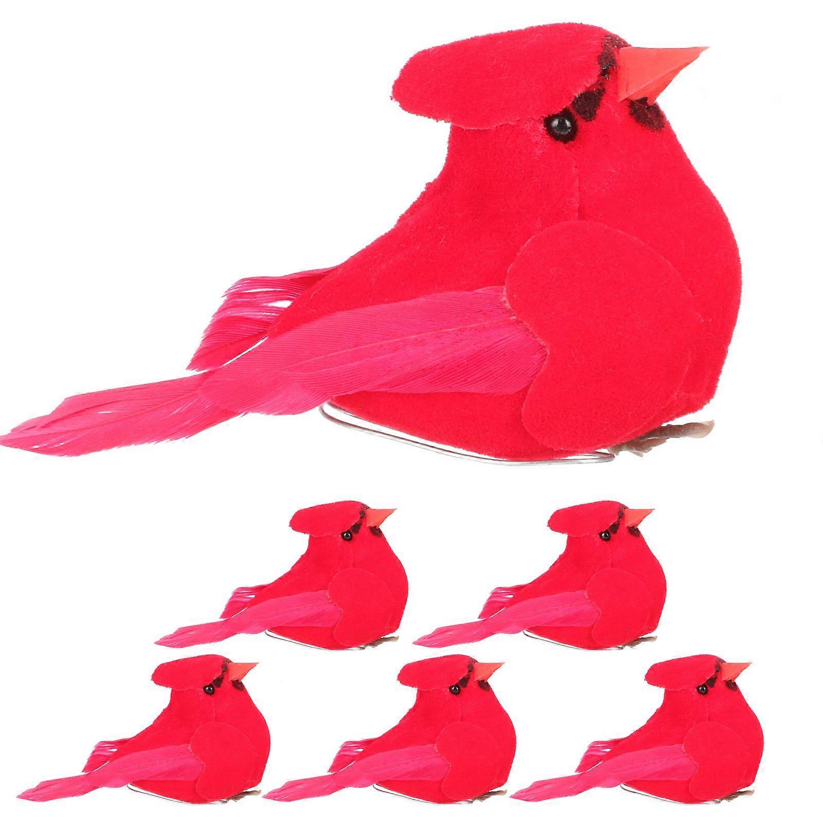 6Pcs Artificial Red Cardinal Birds with Clip Christmas Tree Ornament Decoration