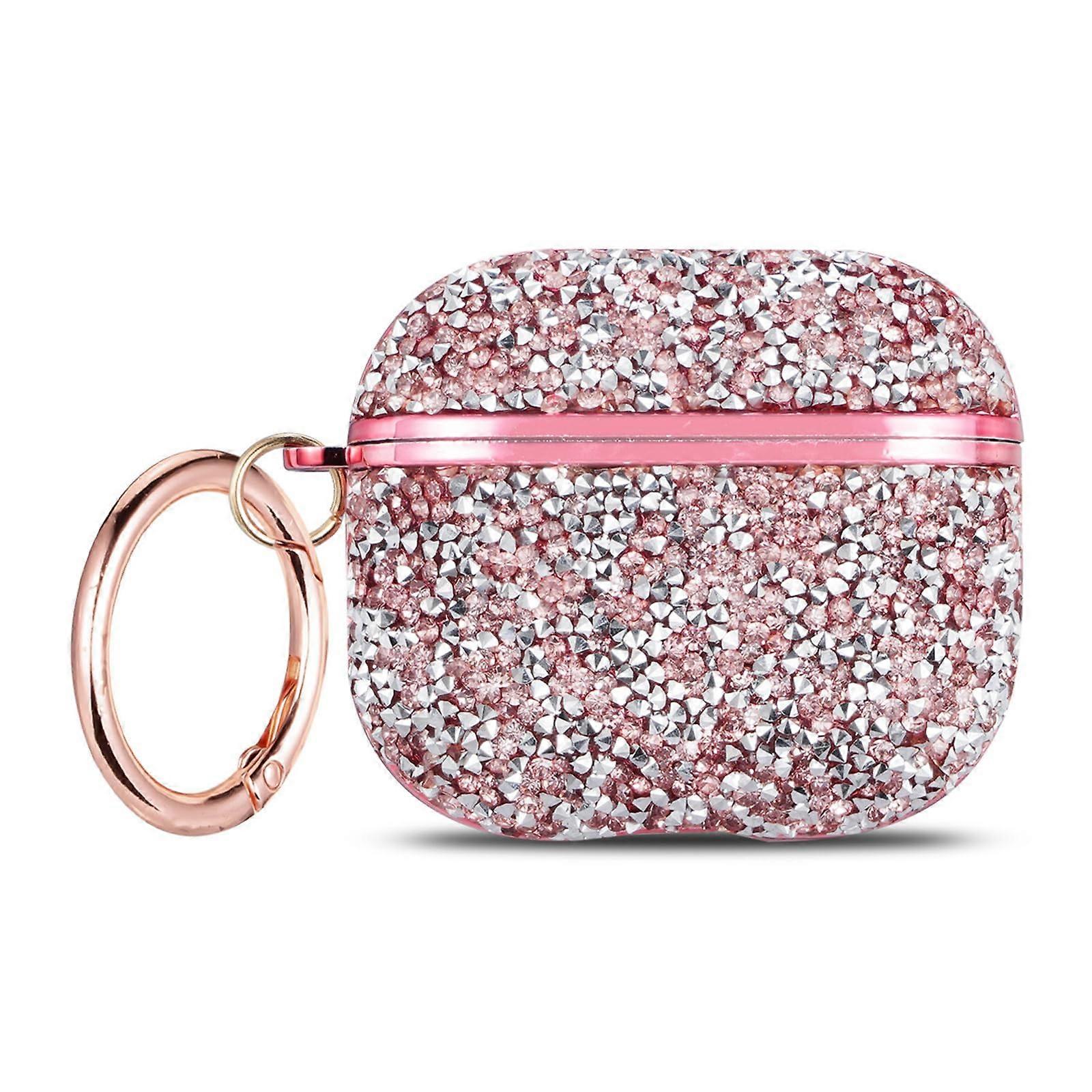 Glitter Case Compatible With Earbuds 4 ANC Ring Pink Front LED Visible Rhinestone Diamond Shockproof Protective Cover