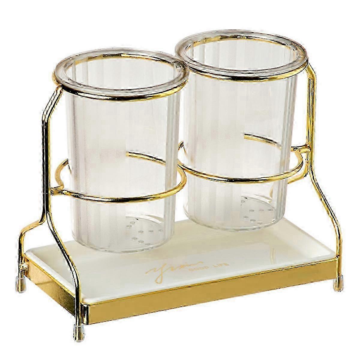 Kitchen Countertop Utensil Holder, 2 Clear Cups with Frame for Forks, Spoons, and Knives