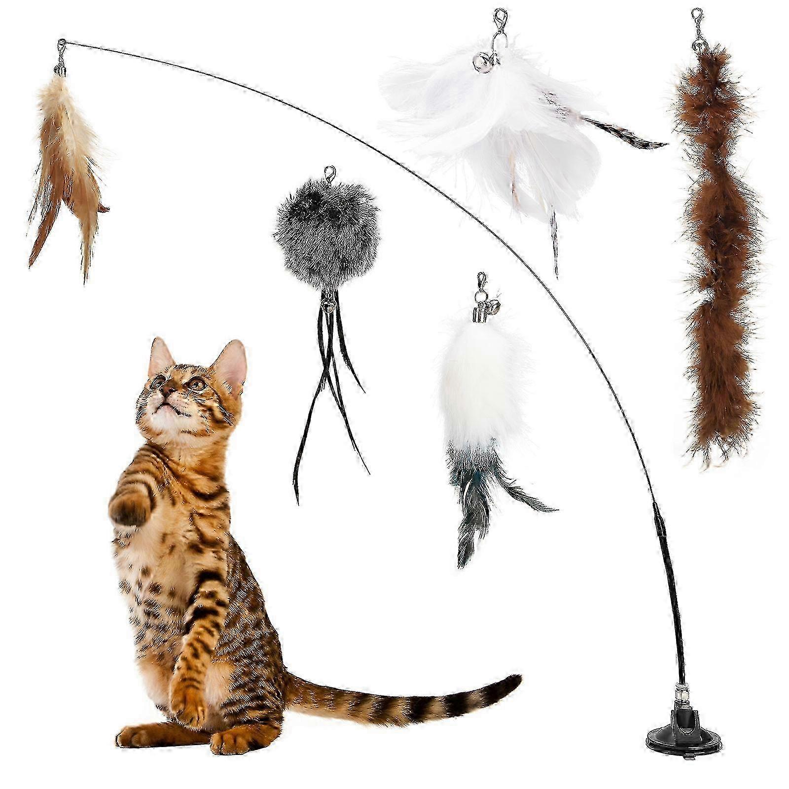 Cat Toy Supplies Kitten Play Chase Exercise Suction Cup Durable Feather Bird 6pcs/set