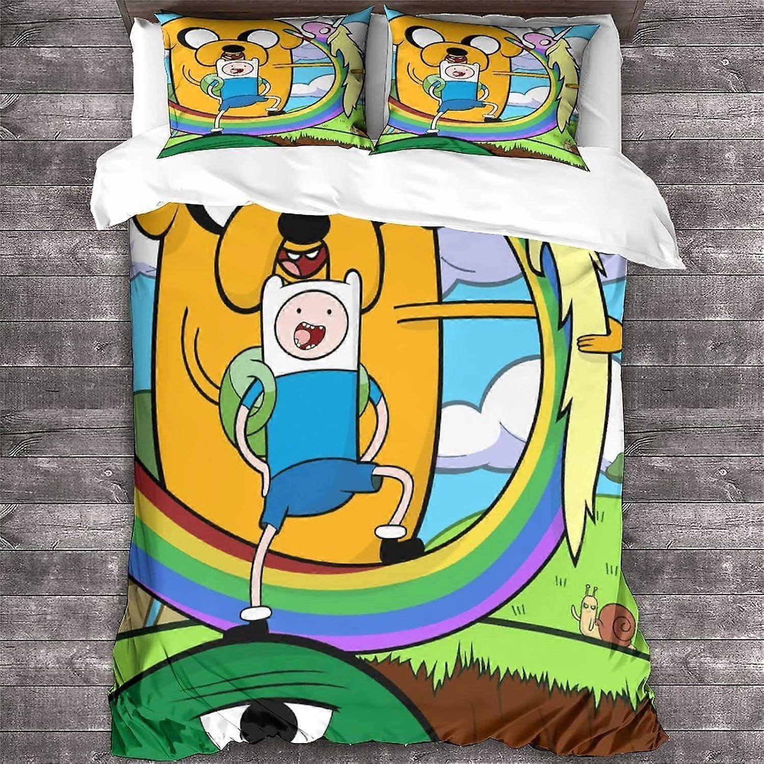 GENBAK 3D Impresso Adventure Time Roupa de Cama Set para Adolescentes Animação Padrão Duvet Cover Set com fronhas Animação Capa de Microfibra com Zíper
