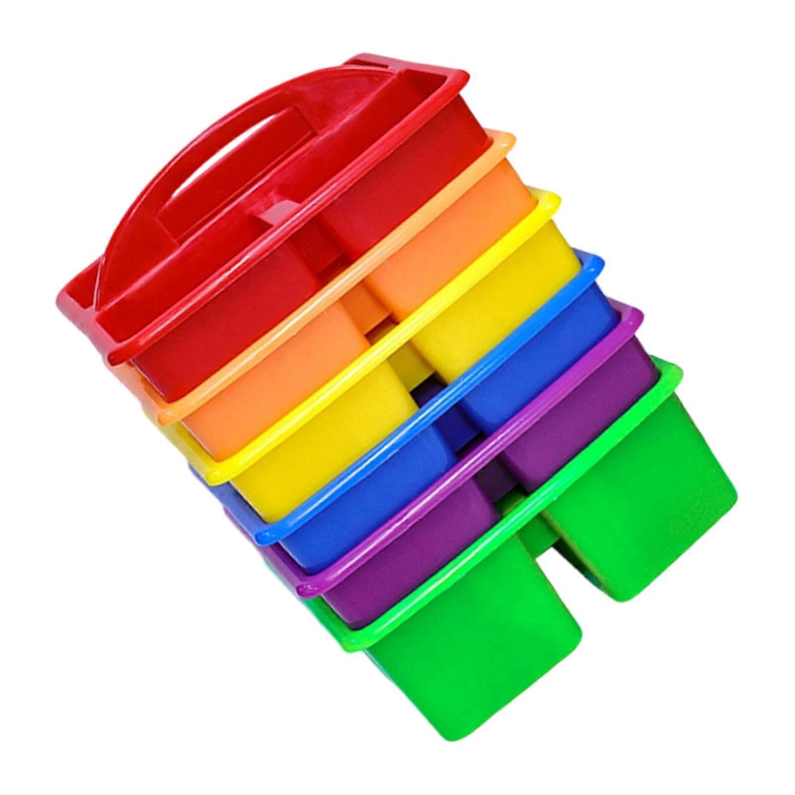 6Pcs Stackable Storage Basket 3 Compartment Desktop Organiser Bin With Handle Art Supplies Storage Container for Kitchen Multicolor