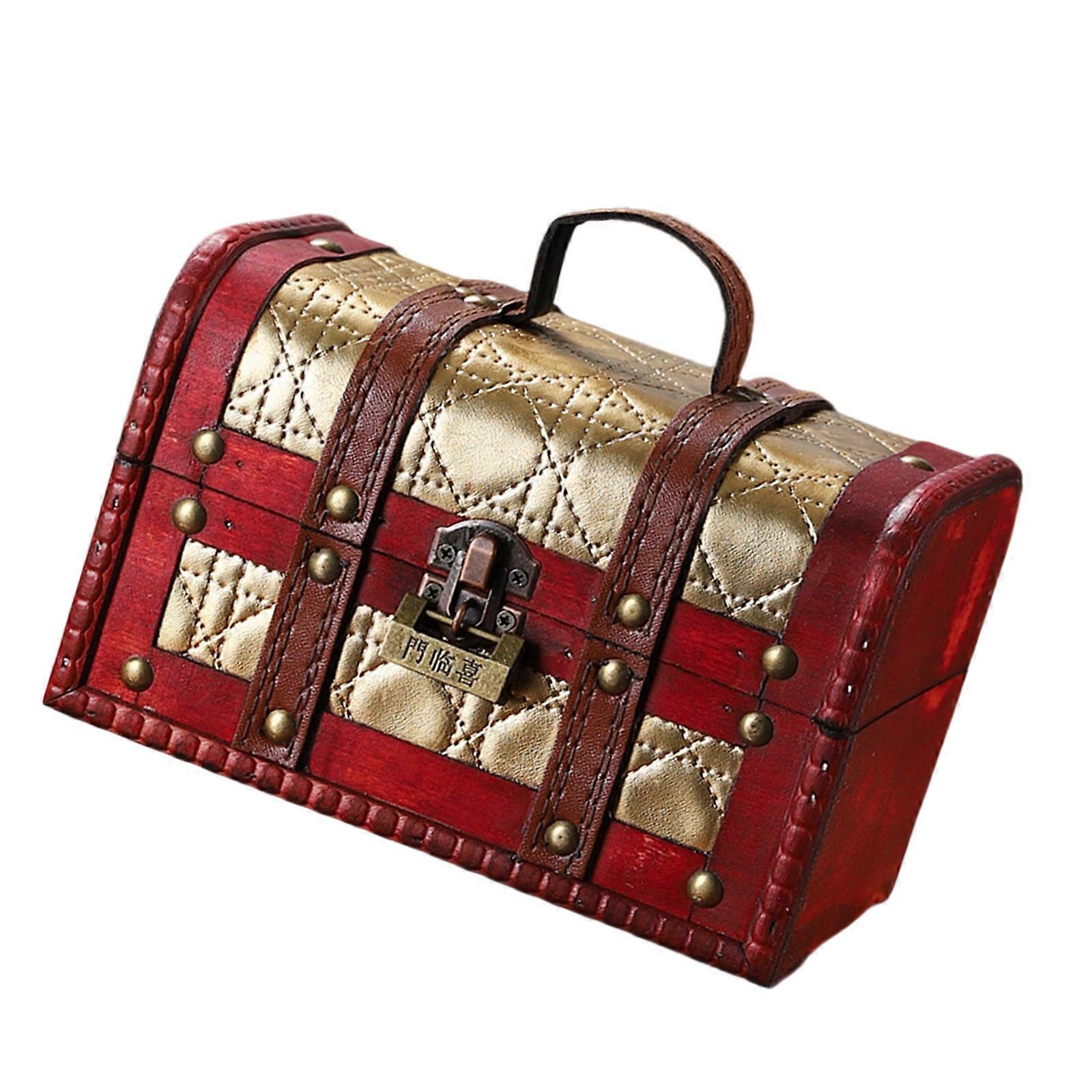 Elegant Retro Styles European Travel Case Practical Sturdy Wood Storage Box for Daily Use and Home Decoration  Gold