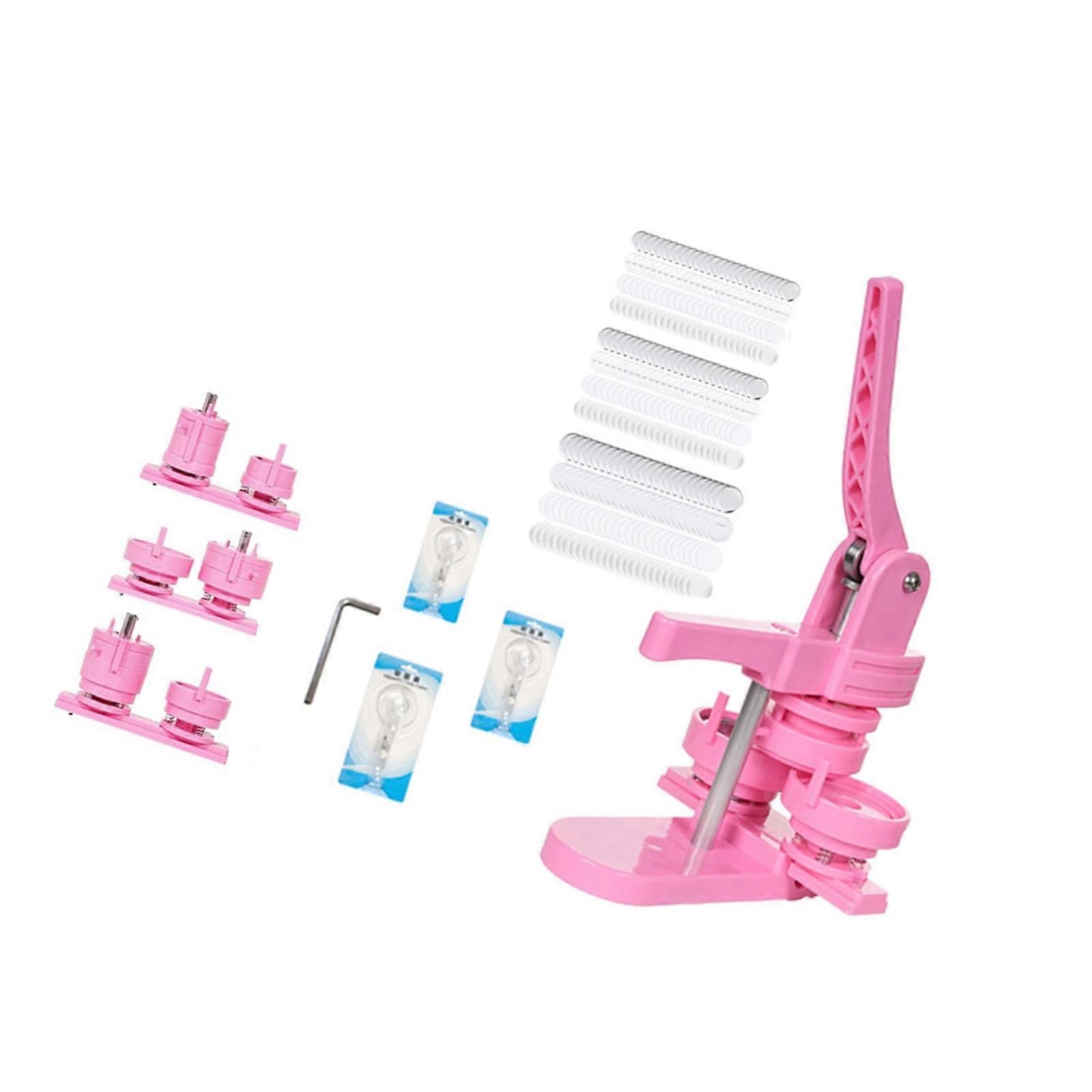 Badge Maker Machine Interchangeable Pin Round Button Maker Button Press with 300 Components Button Molds and 3 Cutter   pink