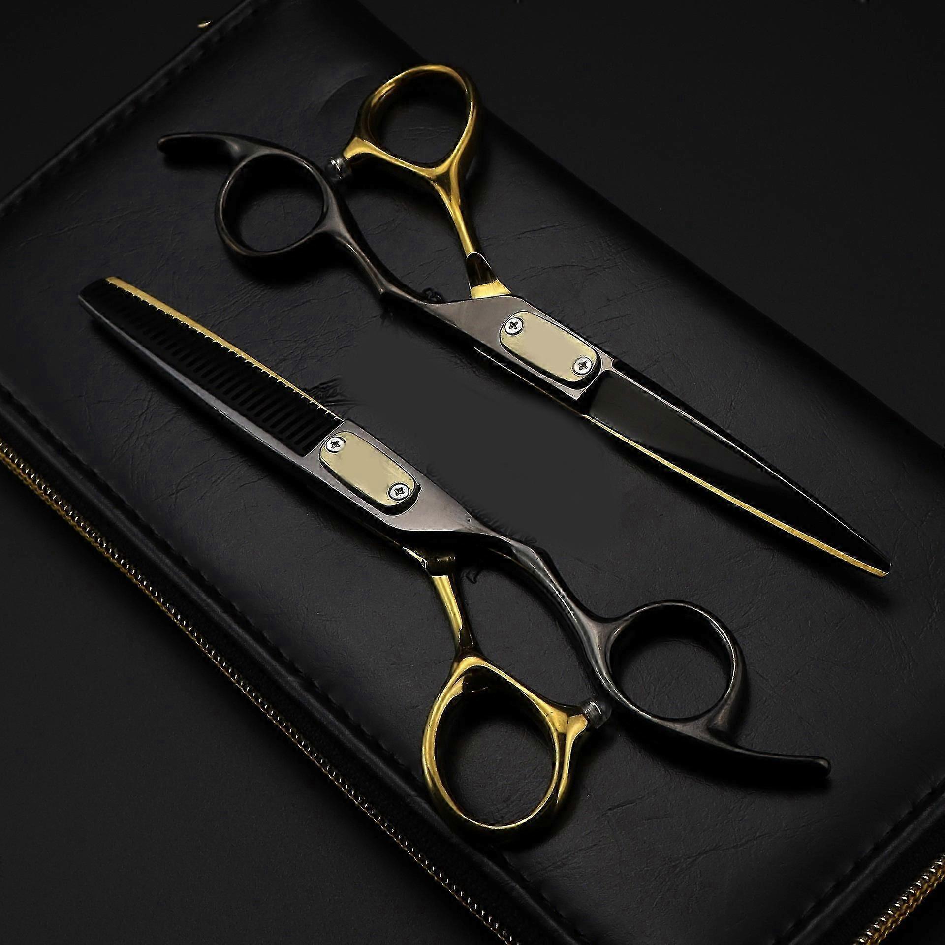 6.0 بوصة أسود وذهبي باو تصفيف الشعر مقص حلاقة مقص شقة الانفجارات الأسنان مقص مقص رقيقة