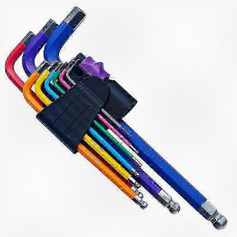 9-Piece Multicolor Hex Button Head Allen Key Set with Color-Coded Ball End for Professional Use