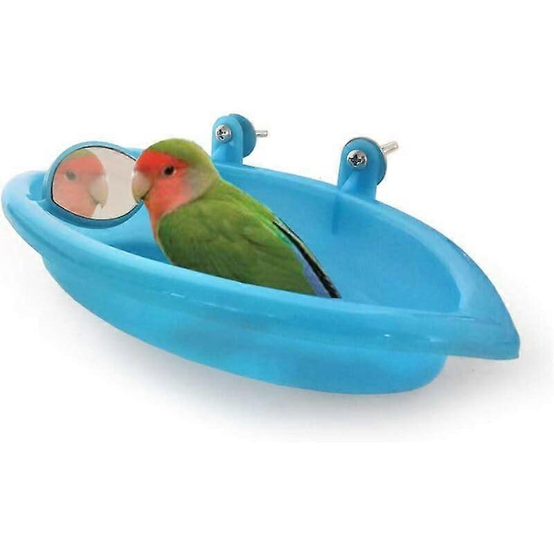 Bird Bath with Mirror for Pet Birds – Hanging Acrylic Basin for Parakeets, Finches, Canaries