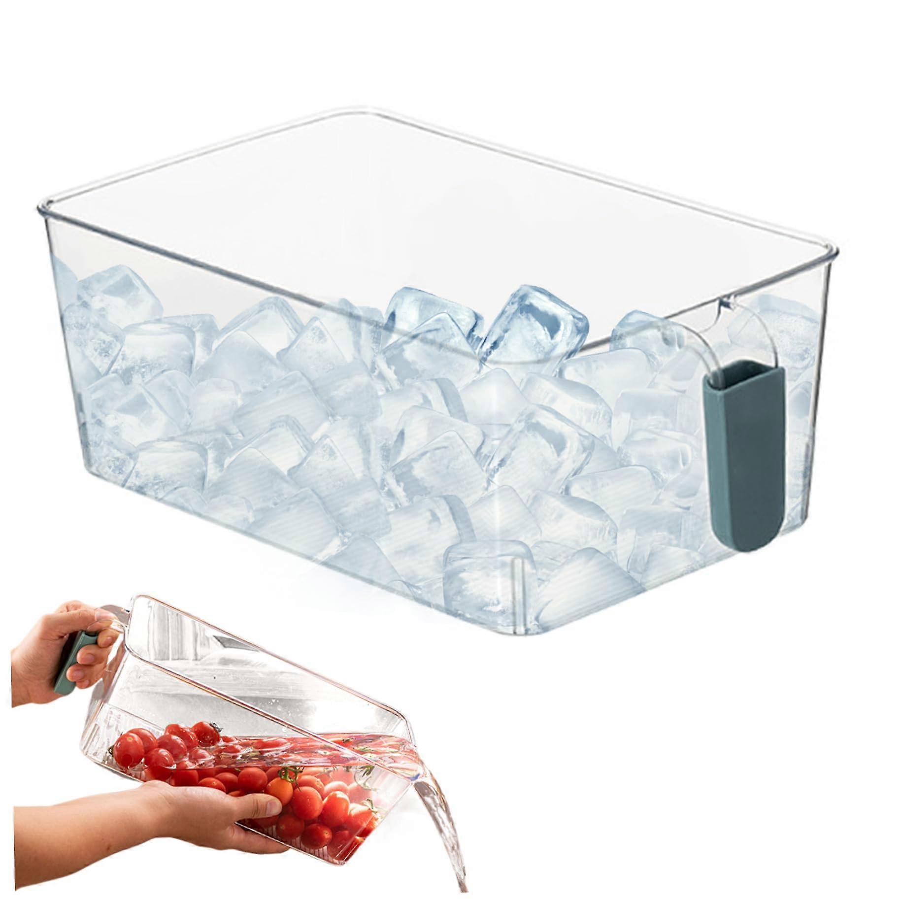 Ice Bucket For Freezer BPA  Food Grade Cube Bin Transparent Ice Bin With Handle Kitchen Cabinets Organizer