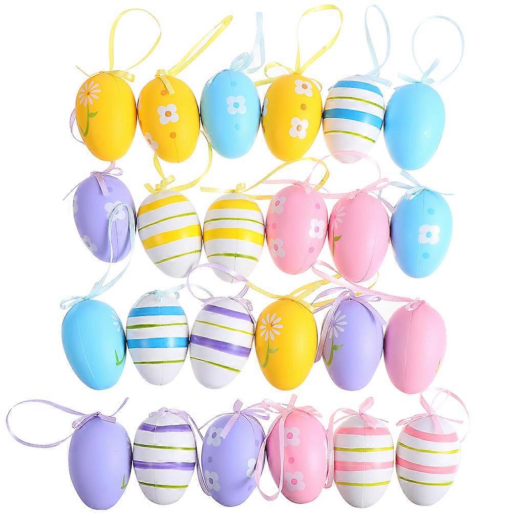 32pcs Easter Hanging Eggs Colorful Plastic Easter Eggs Hanging Ornaments Random Pattern