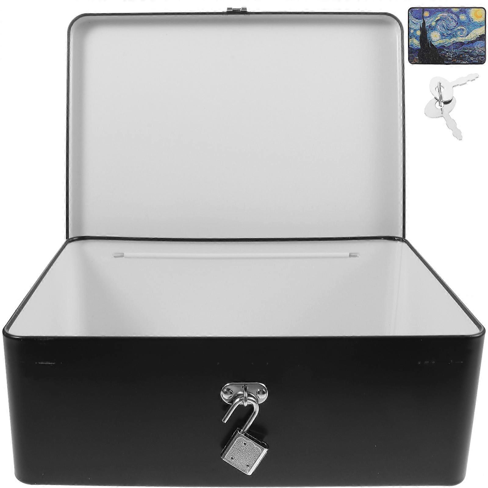 Tin Box With Lid And Lock Tinplate Storage Box Rectangular Shape Multi Color Gift Giving 9.6×7.1×3.3in 1Pack