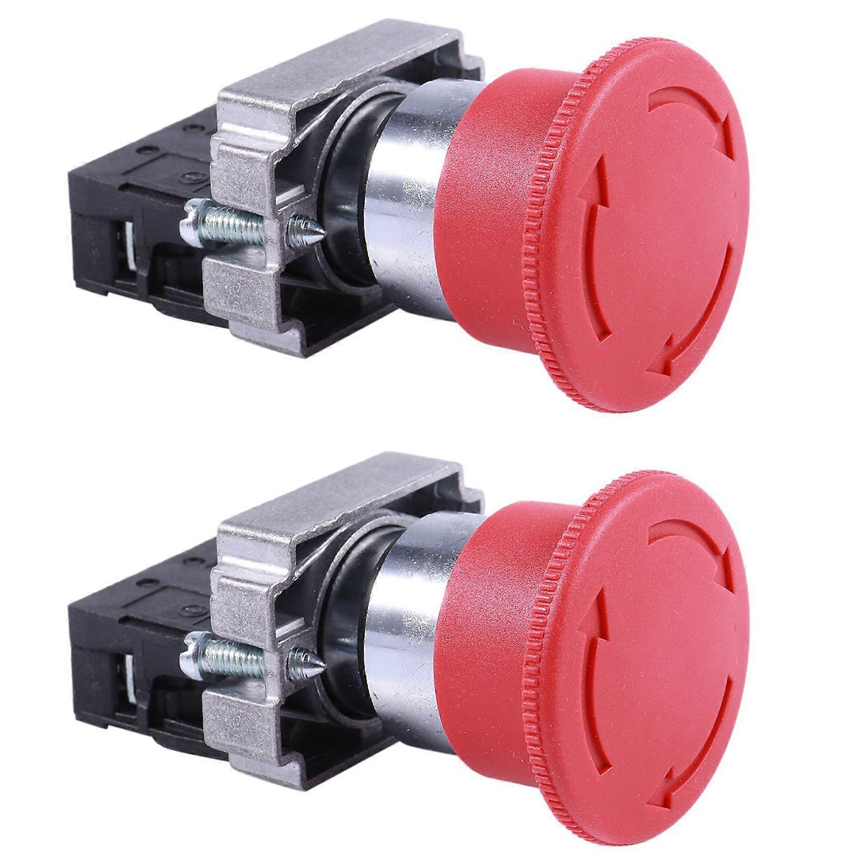2 Pcs 22mm NC Red Mushroom Emergency Stop Push Button Switch 600V 10A ZB2-BE102C XB2-BS542X1