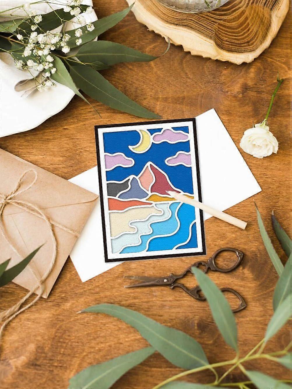 1Pc Desert View Theme Cutting Dies Landscape Background Frame Cutting Dies Stencils Scrapbooking Template for DIY Scrapbooking Photo Album Decorative 