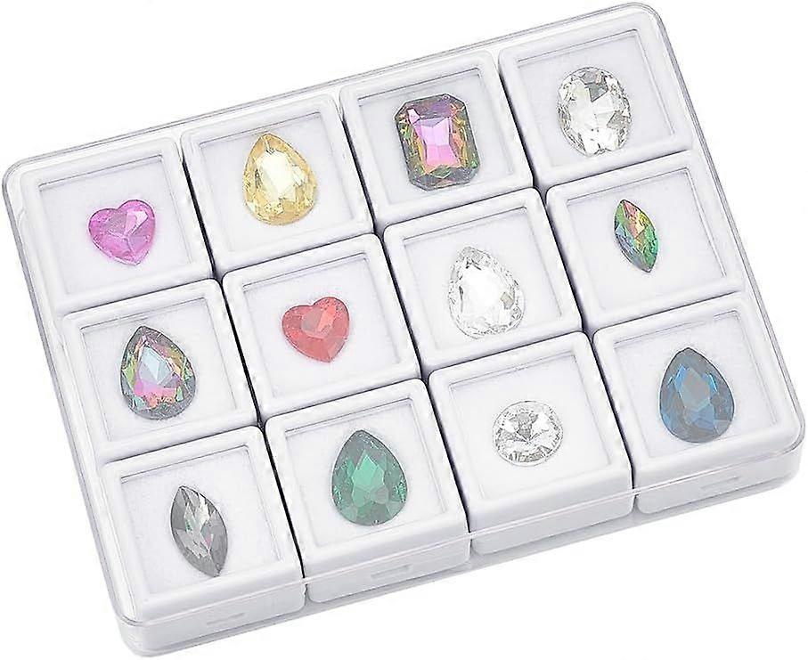 12 Gemstone Boxes with Case 1x1 inch Square Gem Holder Display Box Storage Box Diamond Display Case Gems Organizer with Foam for Collectibles Rhinesto