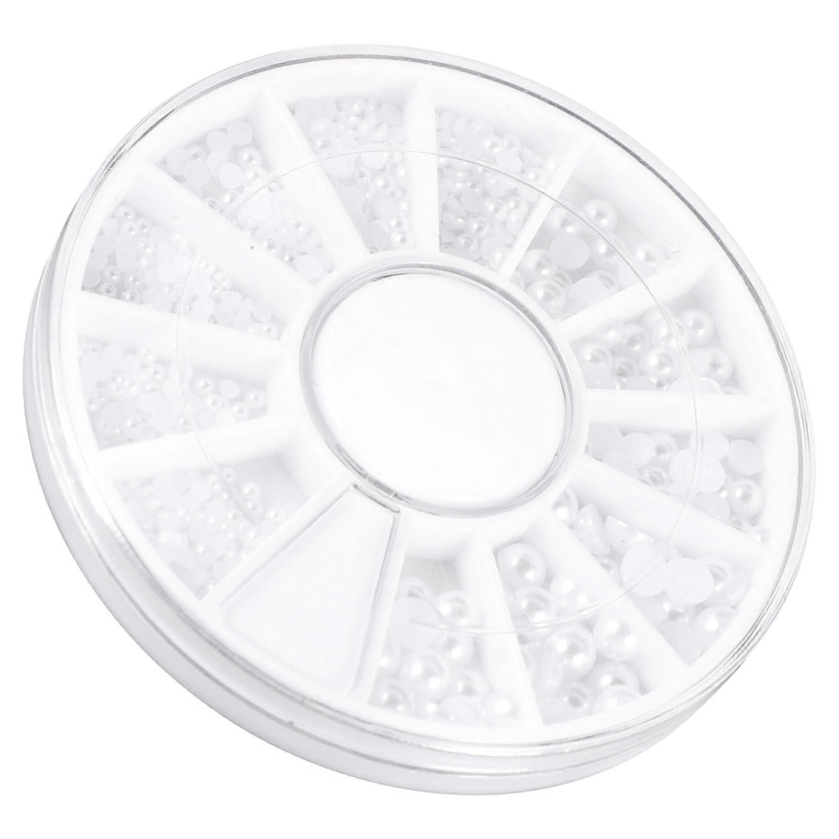 600pcs Mixed Size White Flat Back Pearl Cabochons for Nail Art Crafts and DIY Projects