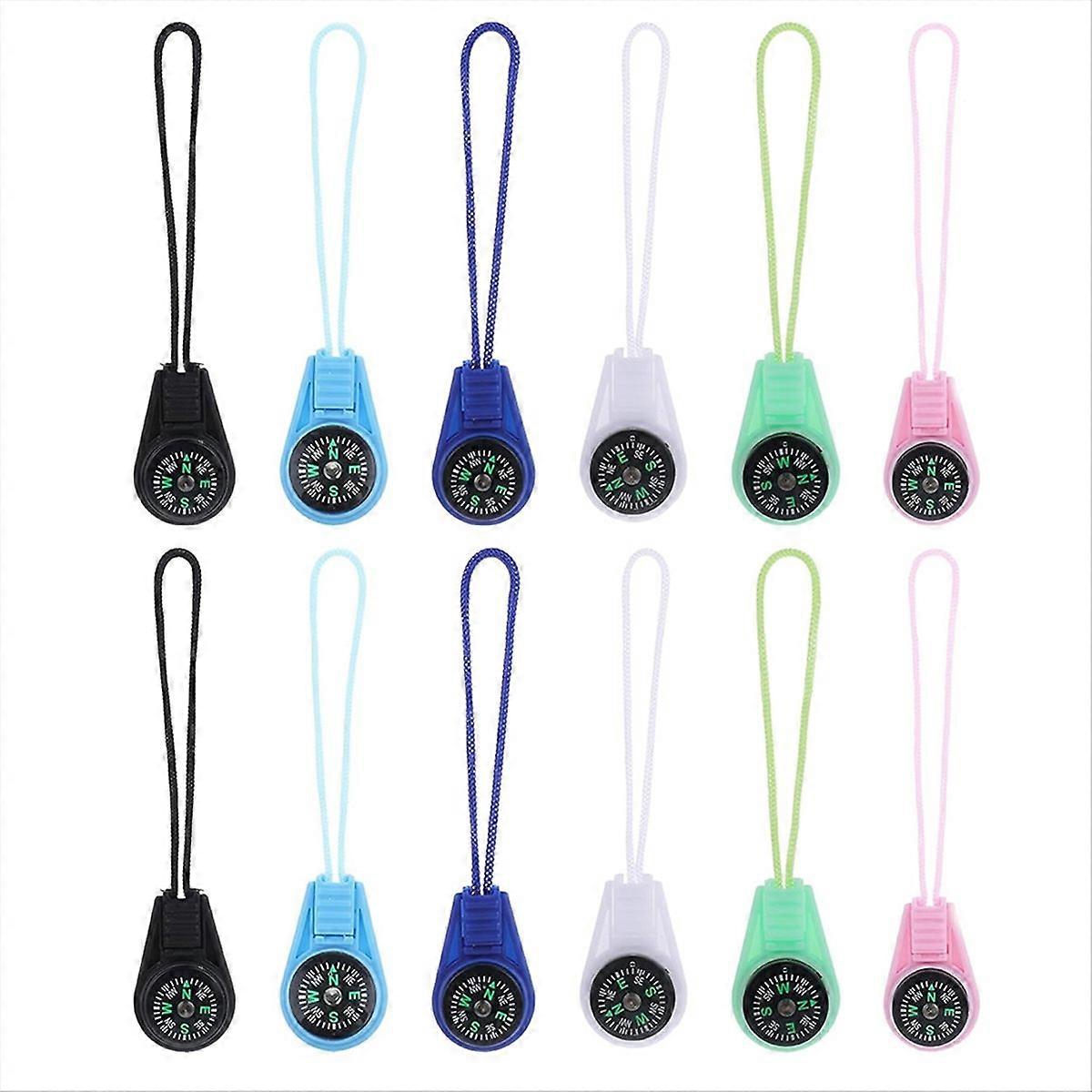 12 PCS MultiColor Outdoor Pocket Compass, Small Compass with Paracord, Portable Button Compass Kit,M
