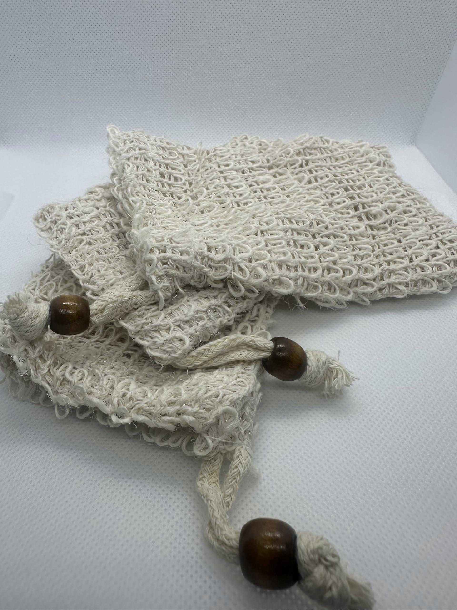 Soap Saver Bag Natural Cotton Mesh with Wooden Bead, Gentle Exfoliating and QuickDrying Pouch