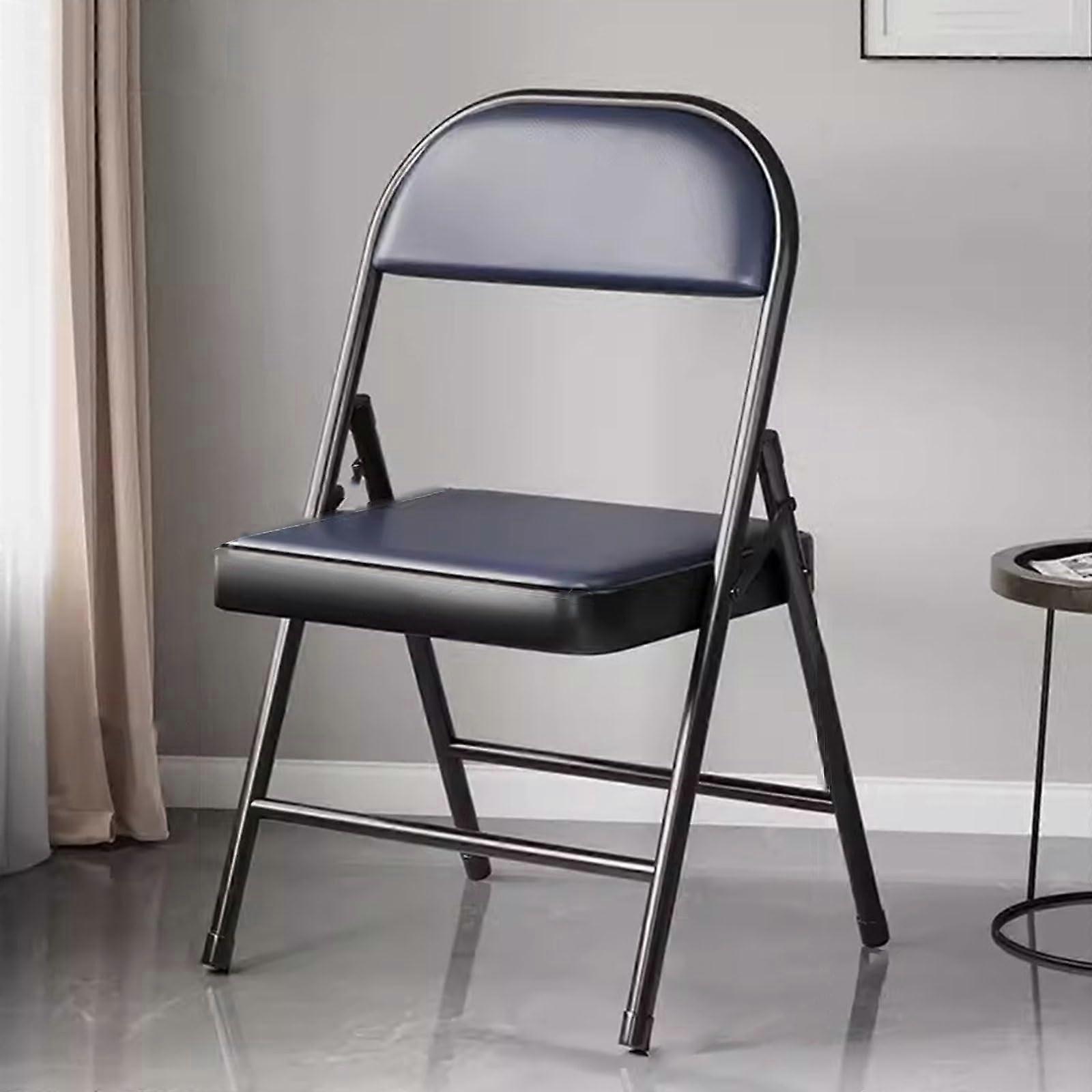 Folding Chairs with Thick Padded Seat PU Leather Ergonomic Back Support for Events Conference Room Blue