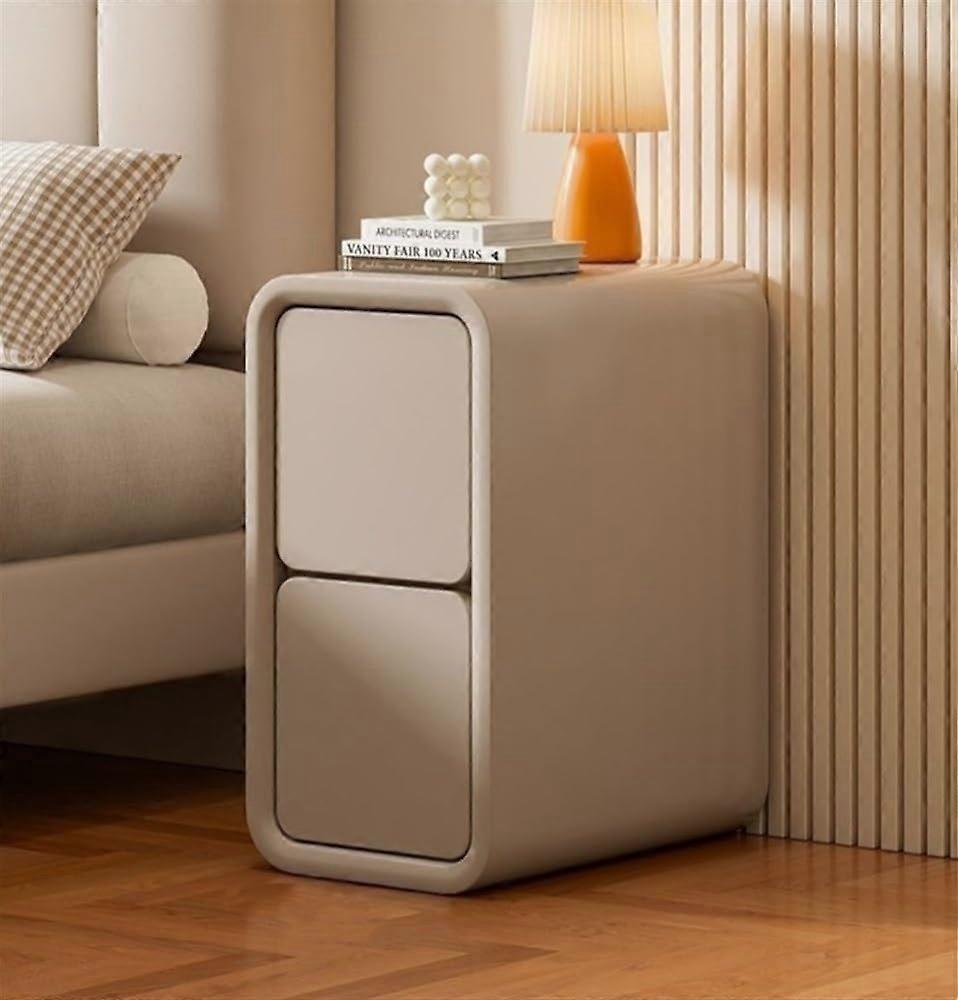 Bedside Table Nightstand with Drawers SpaceSaving Modern Wood 2Drawer for Small Space Khaki