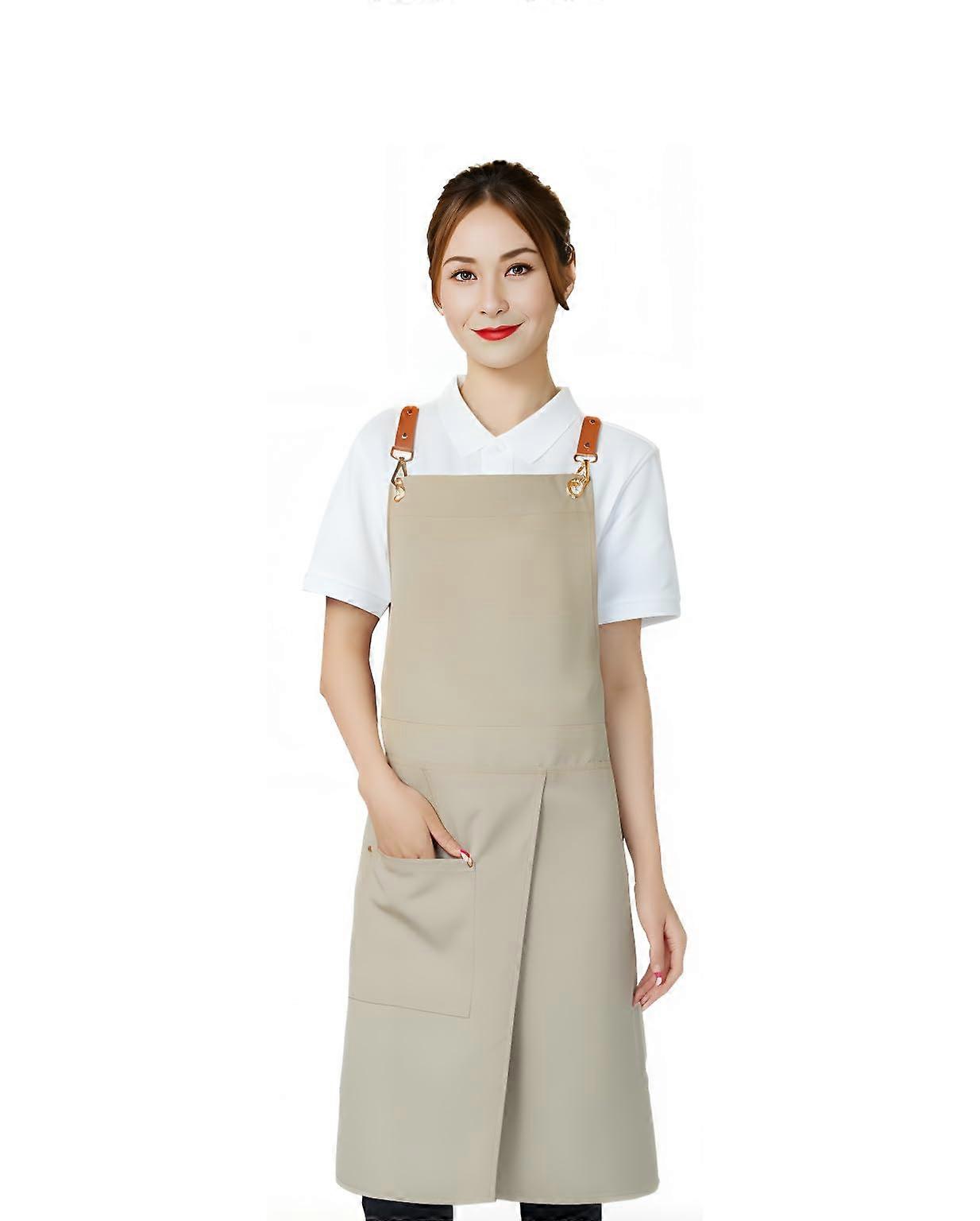 Khaki Crossback Apron with Pockets, Adjustable Straps for Cooking, Gardening and Crafting