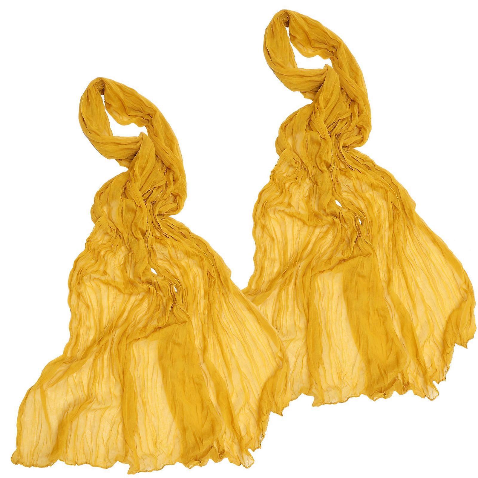 Decorative Polyester Table Cloth For Special Events Yellow Boho Style Rectangular 2Pcs