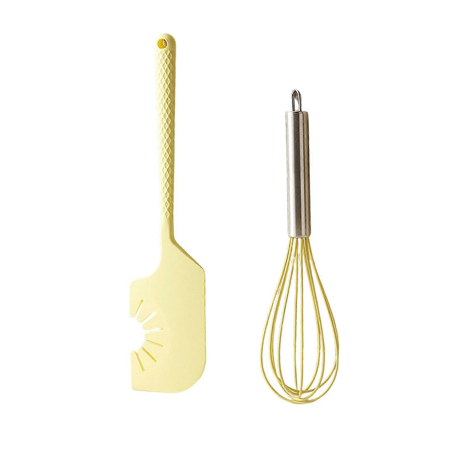 Compact Silicone Whisks Spatula Baking Set Space Saving Design Easy Storage Hanging Option for Small Kitchen Space  Yellow
