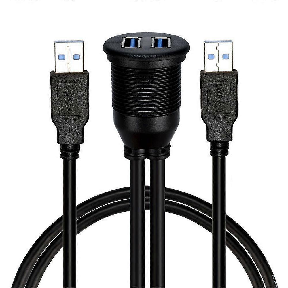 1m Flush Mount Dual USB Dock Adapter Dashboard Panel USB 3.0 Port Extension Cable