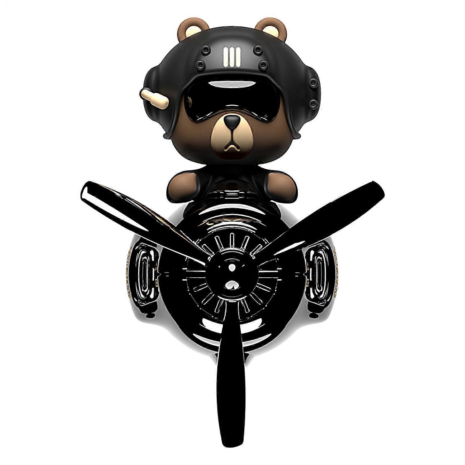 Car Air Freshener Rotating Bear Pilot Retro Airplane Vent Clip Aromatherapy Diffuser Decor