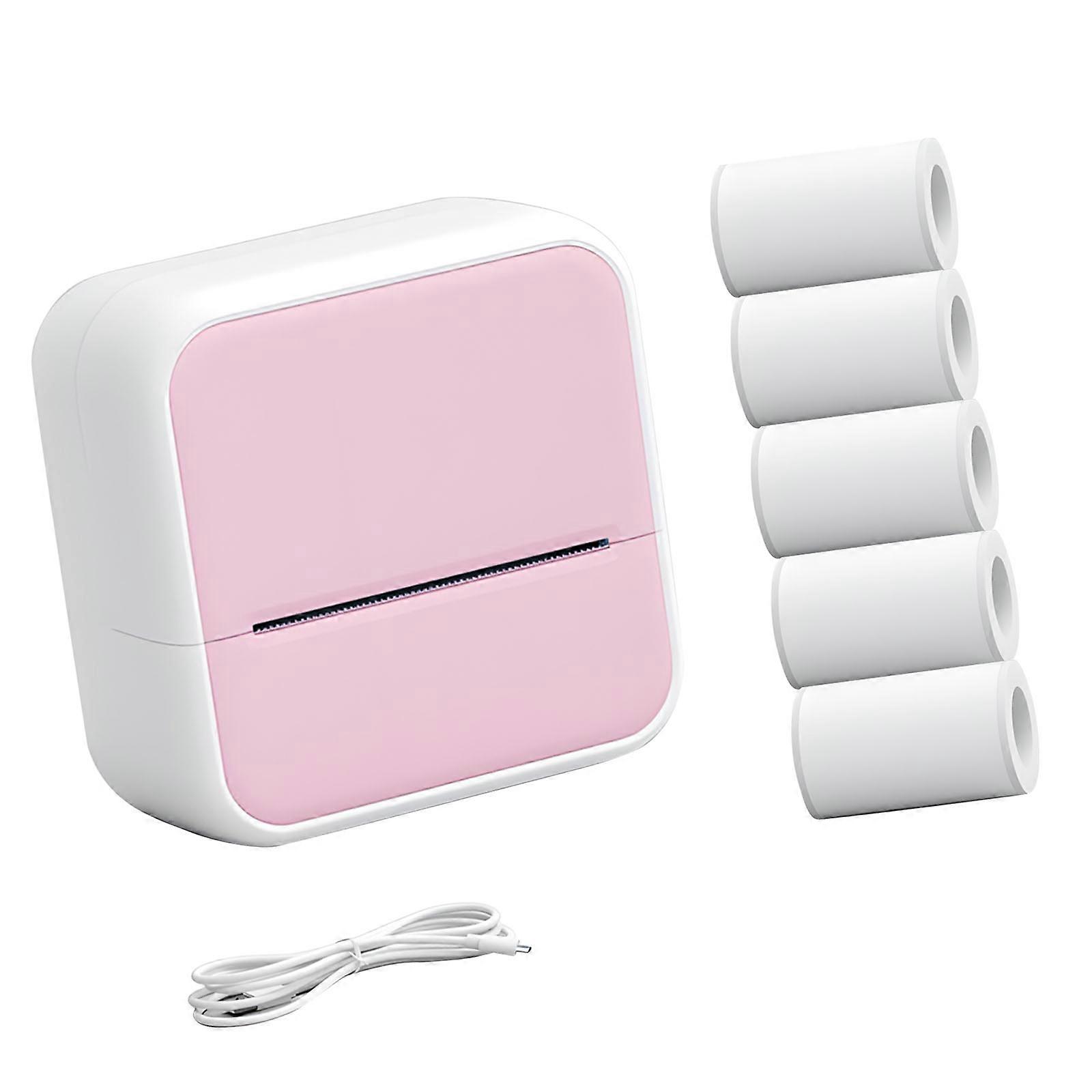 Efficient Portable Printer Kit Supported Includes 5 Paper Rolls for High Quality Label Printing  Pink