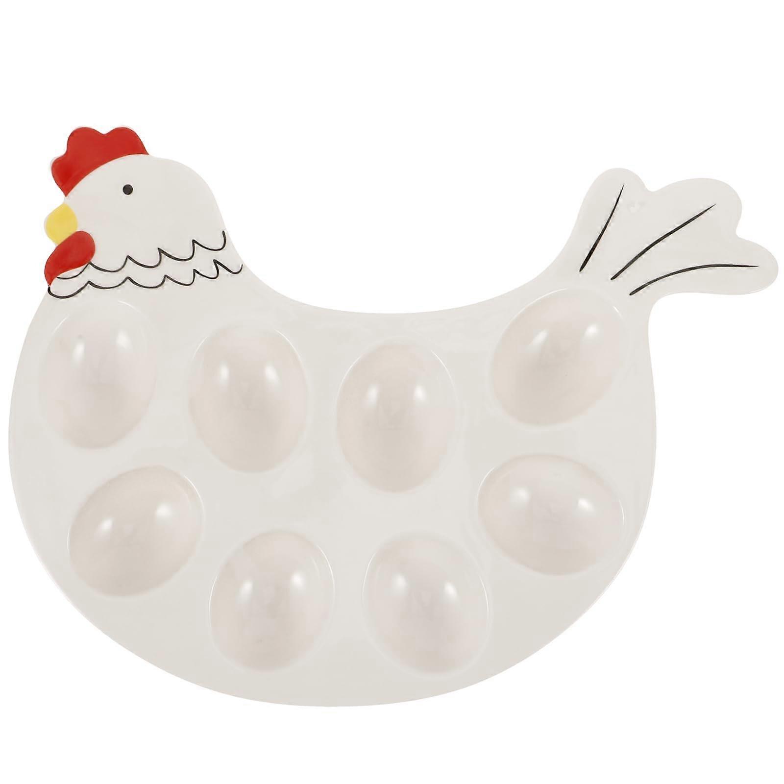 Ceramic Deviled Egg Platter Chicken Shaped 8Cup Porcelain Tray for Easter Party and Kitchen