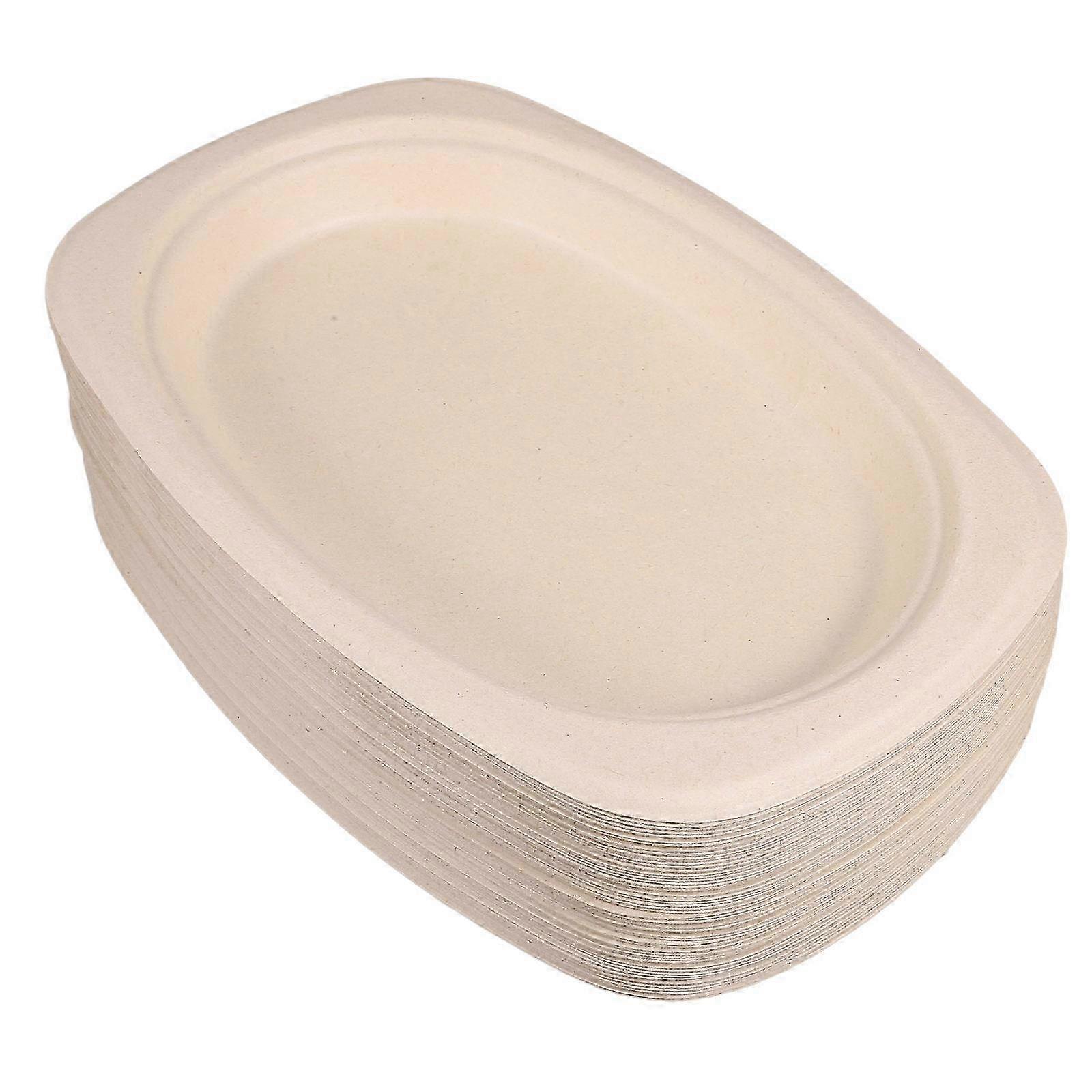 Pulp Paper Dessert Plate Oval for Party Use 50Pcs Beige Dinnerware