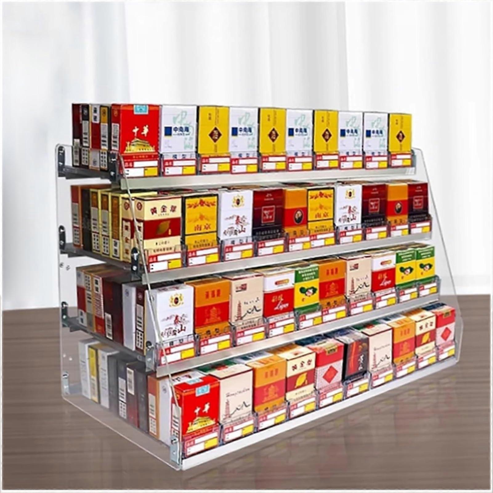 Acrylic Cigarette Display Rack with Automatic Push Mechanism for Retail Stores, Clear Vertical Shelf