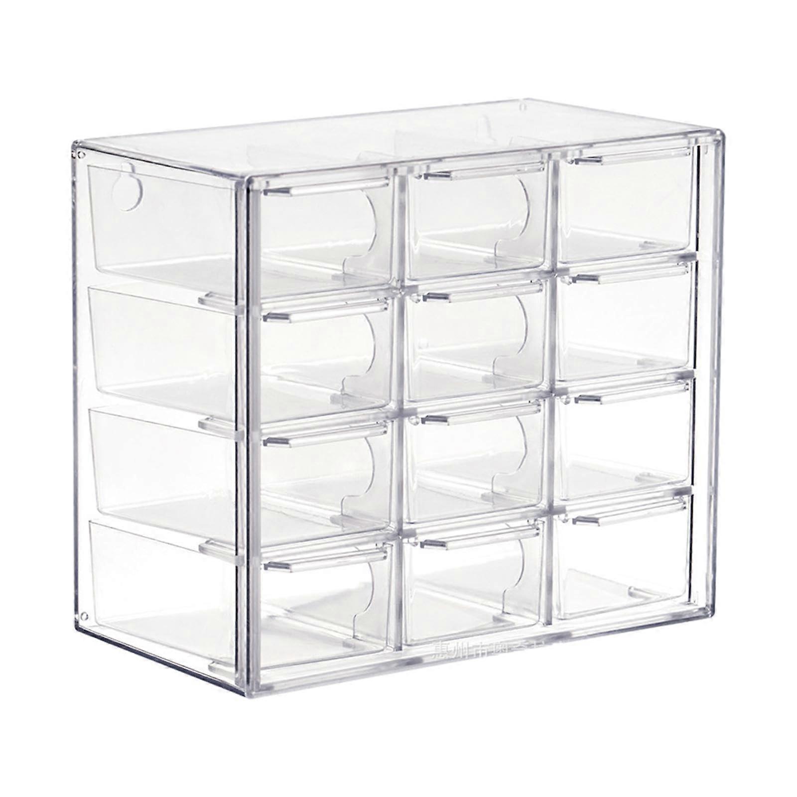 12 Drawer Organizer for Jewelry and Crafts, Clear Stackable Dustproof Storage Box for Earrings
