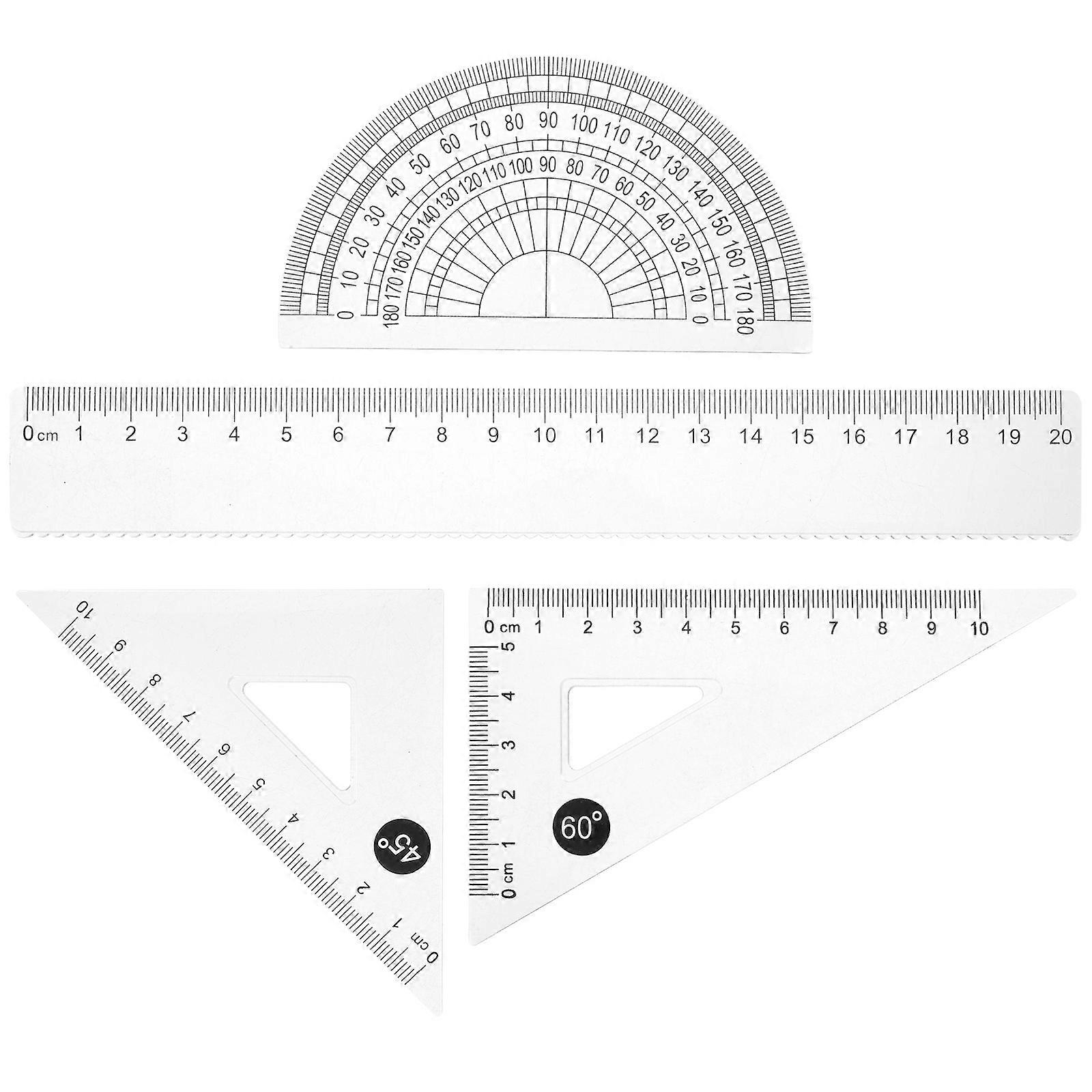 Geometry Drawing Tool Ruler for School Use 1Set Transparent ABS Material