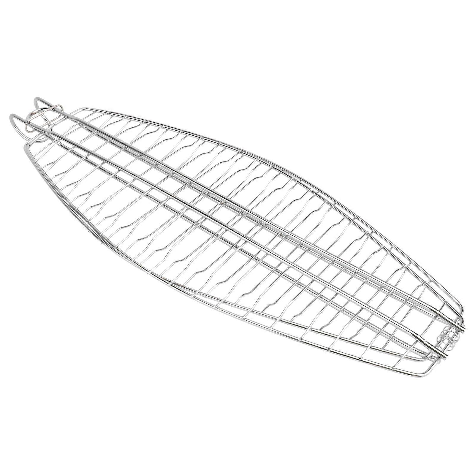 Fish Grill Basket for Barbecue with Hook Silver Non-Stick Mesh Tool