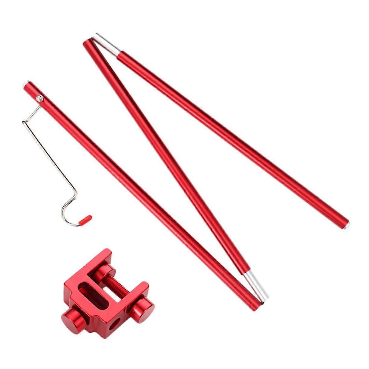 Camping Lantern Stand Adjustable Height Foldable Aluminum Portable Lamp Pole with Rotatable Hook Red