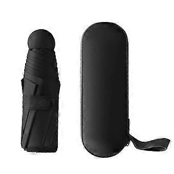 Compact Travel Umbrella with Capsule Case - 6 Ribs Mini UV Protection, Fast Drying, 90x55cm, Lightweight & Portable for Everyday Use, Black