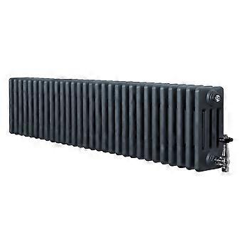 Traditional 4 Column Radiator 300mm x 1370mm & TRV Chrome Valves Central Heating Heater Anthracite