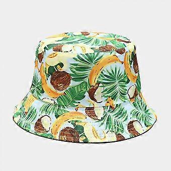 Cute Bucket Hat Beach Fisherman Hats for Women, Reversible Double-Side-Wear, Coconut