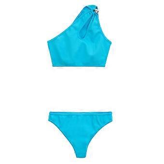 Bottega Veneta Turquoise One-shoulder Bikini With Metal Detail